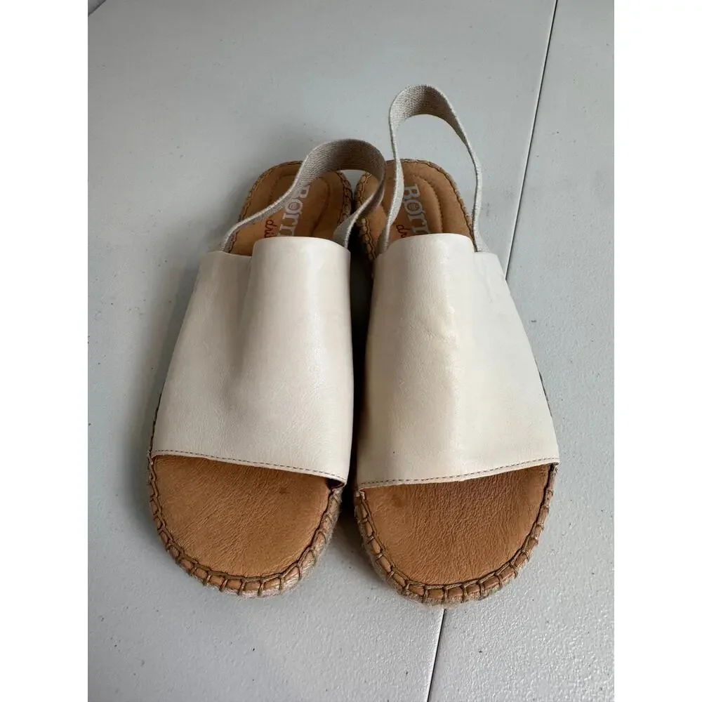 Born San Isabel Slingback espadrille sandals cream leather elastic heel strap  9